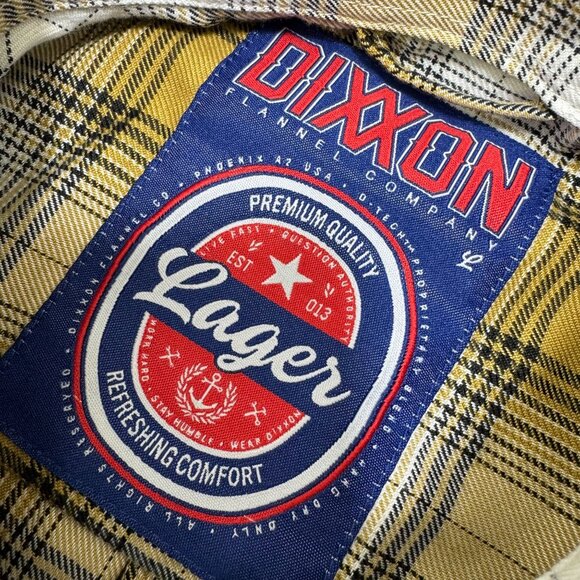 DIXXON Lager Flannel Shirt Men's Large L Long Sleeve Button Up Beige Plaid - Picture 2 of 7